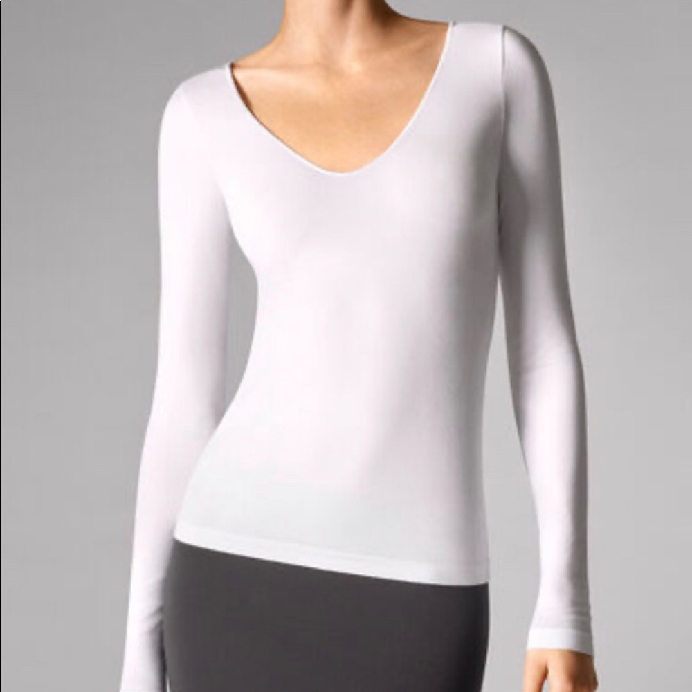 Wolford White Long Sleeve V Neck Top Viscose NWT!!